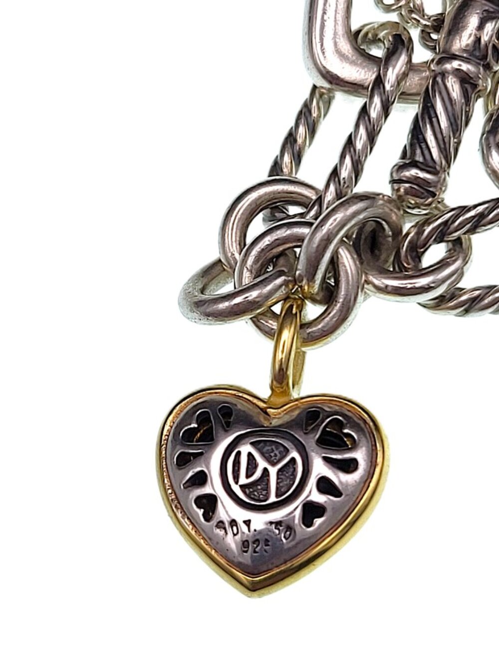 David Yurman Classic Cable Heart Charm Bracelet .925 & 18kt - Picture 5 of 6